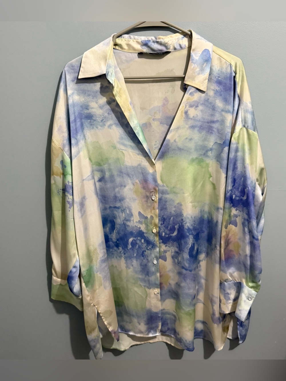 Zara Oversized Silky Dye Blouse Size Large